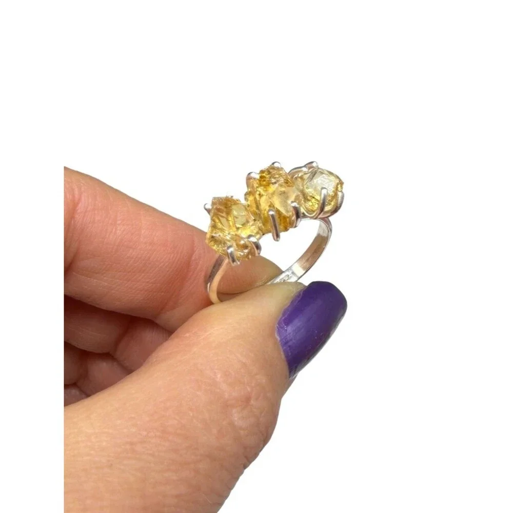 Citrine Ring Size 8.5 Solid 925 Sterling Silver Raw Rough Natural Stone